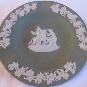 Wedgwood Sage Green Jasperware Ashtray, Bas Relief Pegasus and Maidens.  A1111